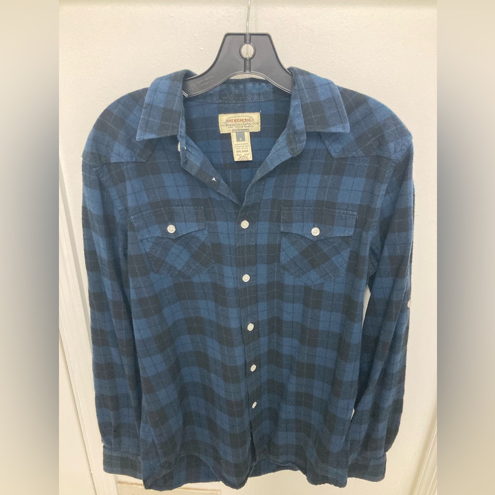 American Rag Navy and Black Plaid Shirt